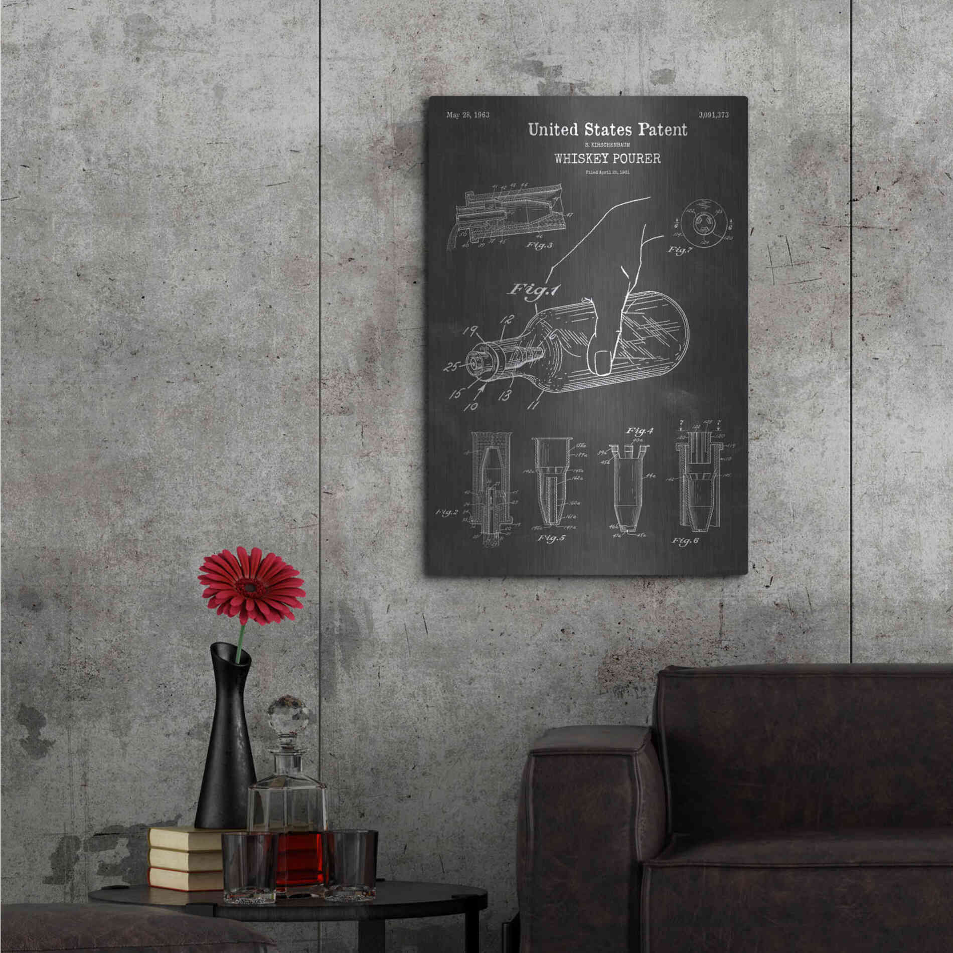 Luxe Metal Art 'Whiskey Pourer Blueprint Patent Chalkboard' Metal Wall Art,24x36