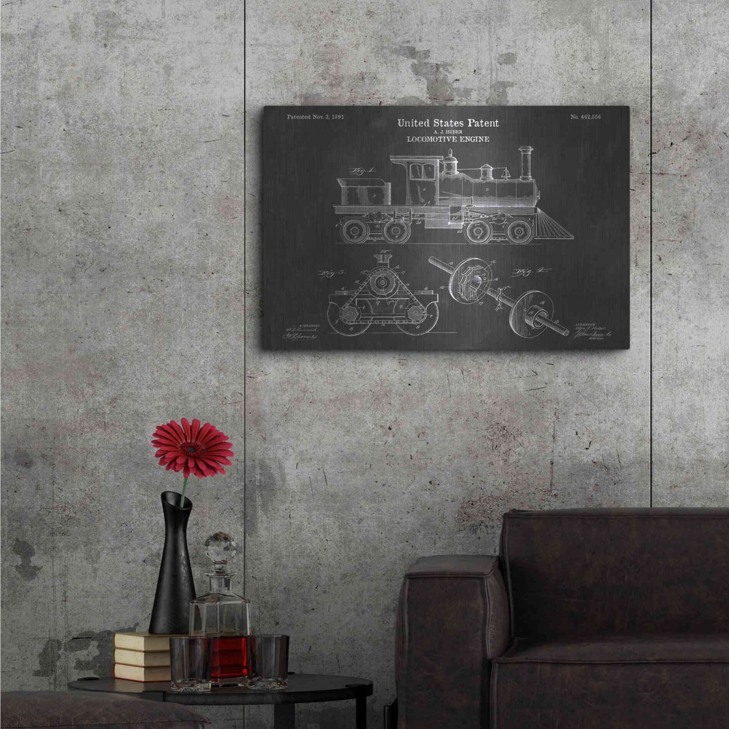Luxe Metal Art 'Locomotive Engine Blueprint Patent Chalkboard' Metal Wall Art,36x24