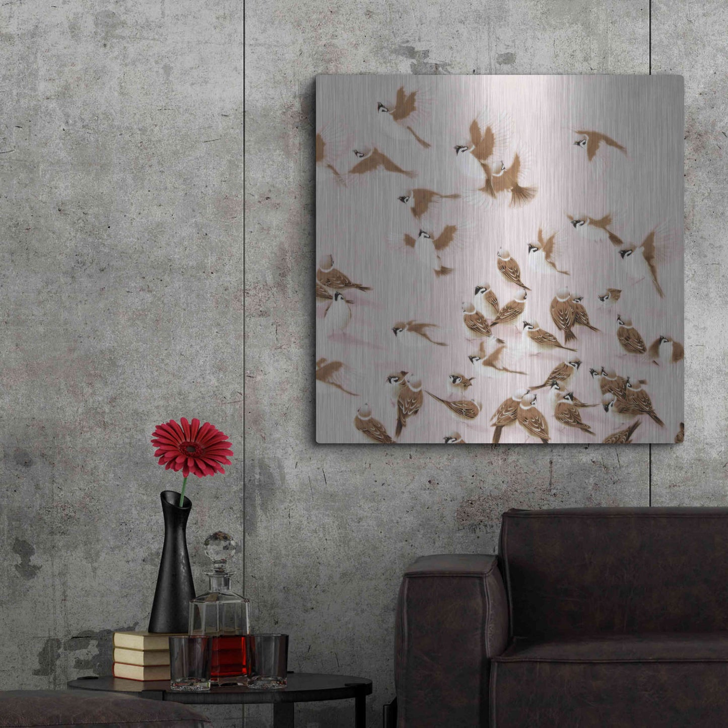 Luxe Metal Art 'Sparrow' by Zigen Tanabe, Metal Wall Art,36x36