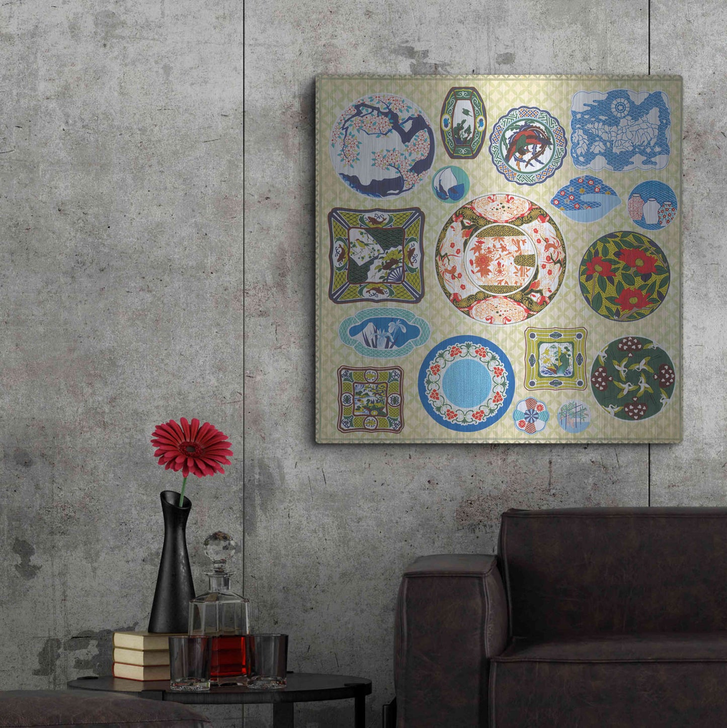 Luxe Metal Art 'Japanese Antique Plates' by Zigen Tanabe, Metal Wall Art,36x36