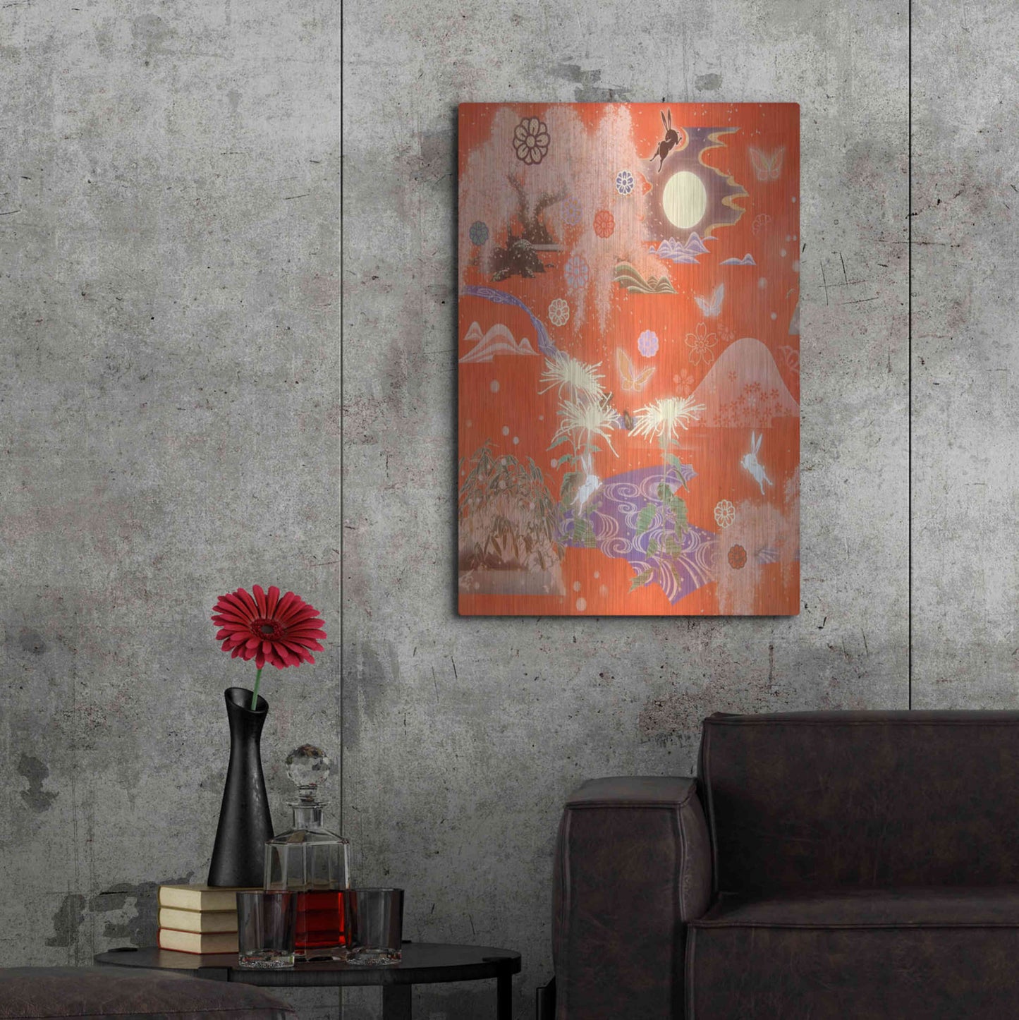 Luxe Metal Art 'Moon and Rabbit' by Zigen Tanabe, Metal Wall Art,24x36