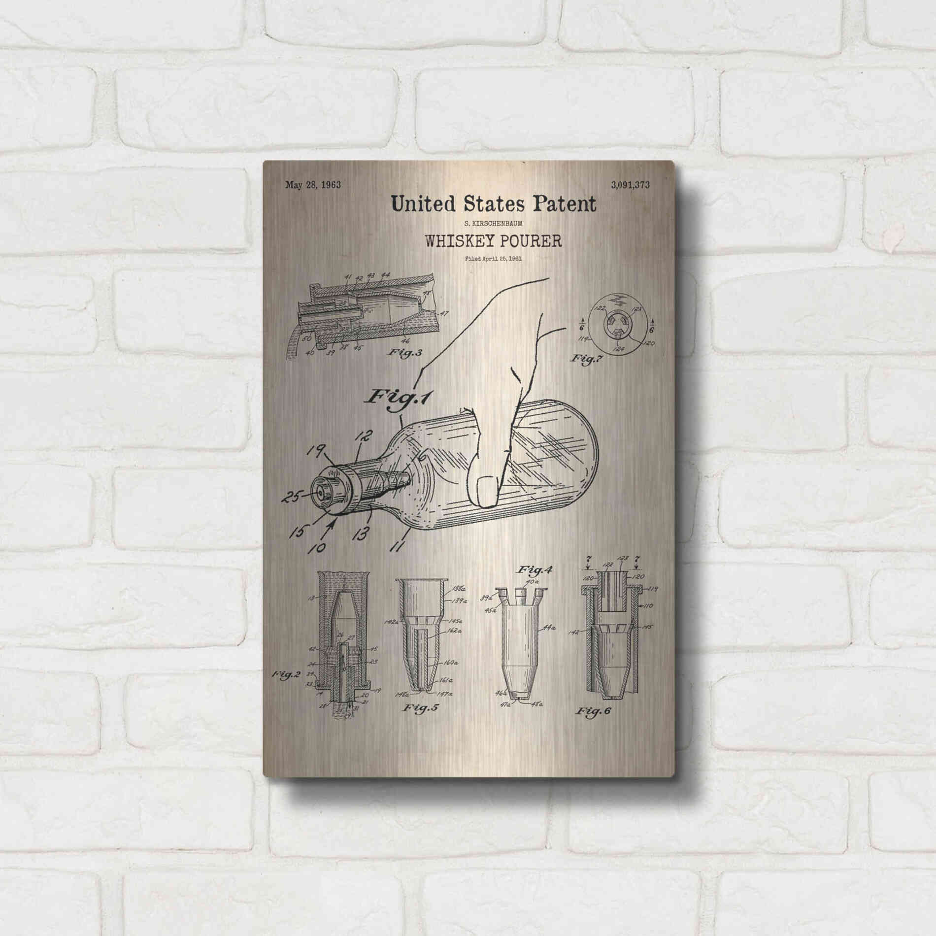 Luxe Metal Art 'Whiskey Pourer Blueprint Patent Parchment' Metal Wall Art,12x16