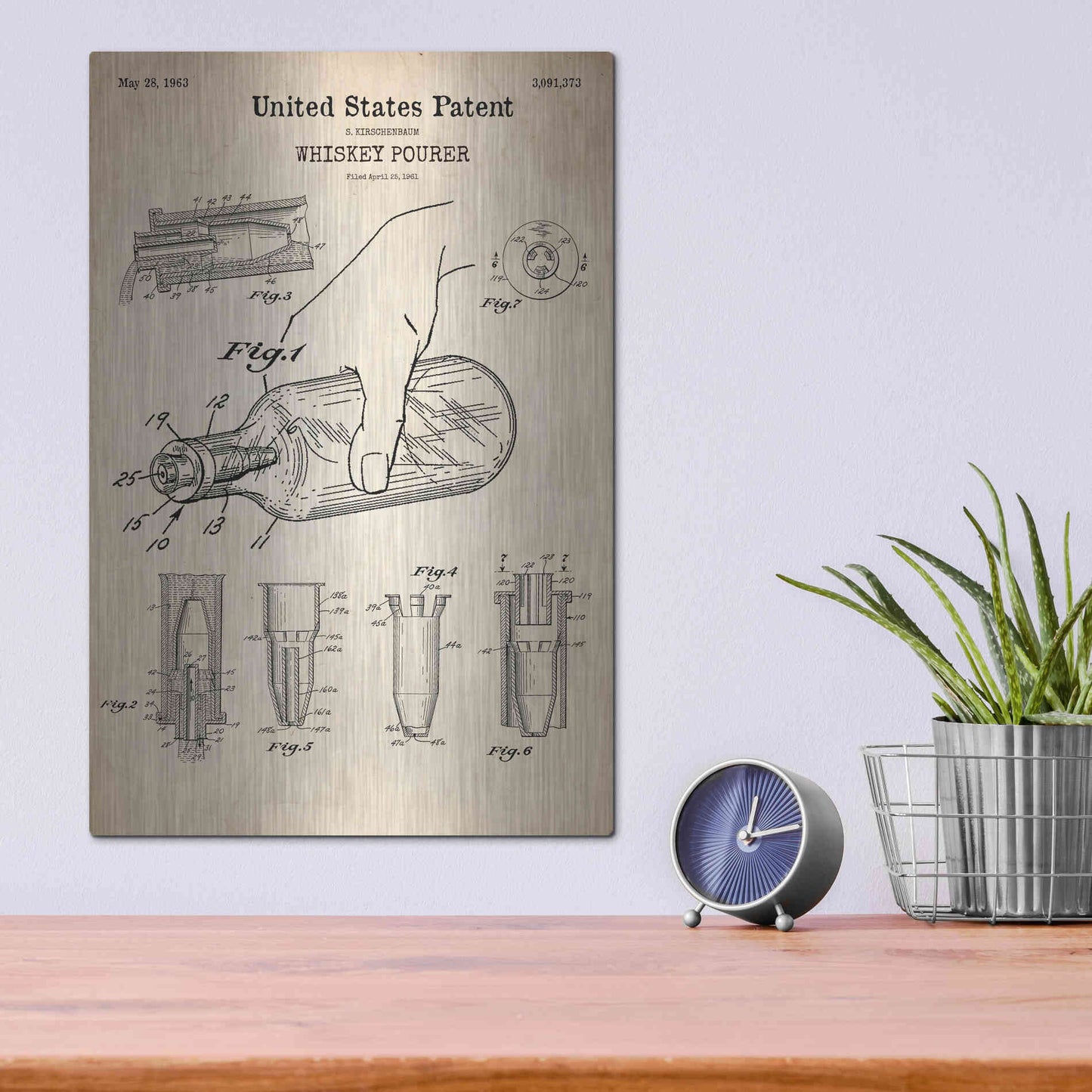 Luxe Metal Art 'Whiskey Pourer Blueprint Patent Parchment' Metal Wall Art,12x16