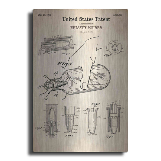 Luxe Metal Art 'Whiskey Pourer Blueprint Patent Parchment' Metal Wall Art