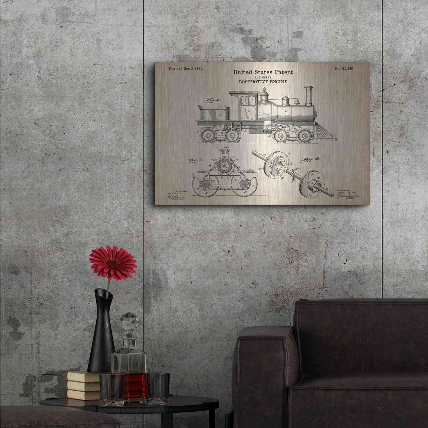 Luxe Metal Art 'Locomotive Engine Blueprint Patent Parchment' Metal Wall Art,36x24
