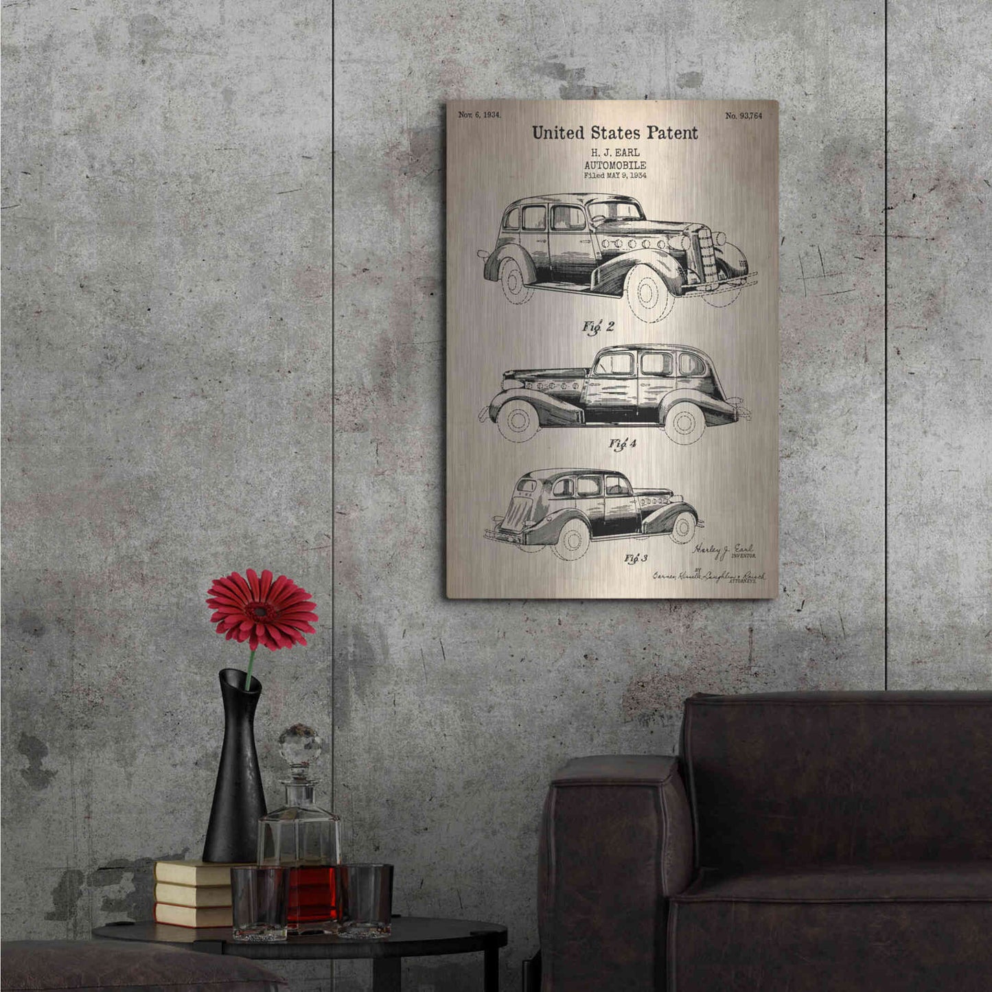 Luxe Metal Art 'Luxury Automobile Blueprint Patent Parchment' Metal Wall Art,24x36