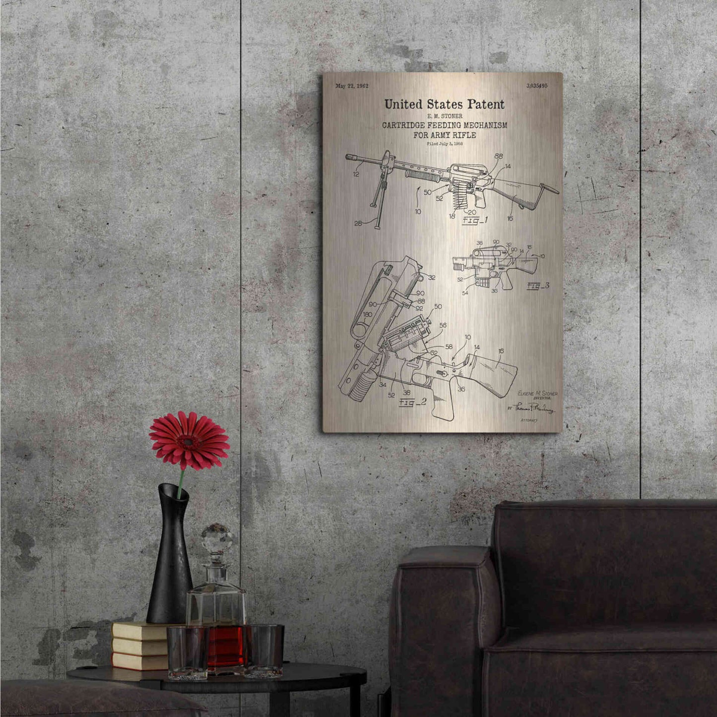 Luxe Metal Art 'Ammunition Feeder for Army Rifle Blueprint Patent Parchment' Metal Wall Art,24x36