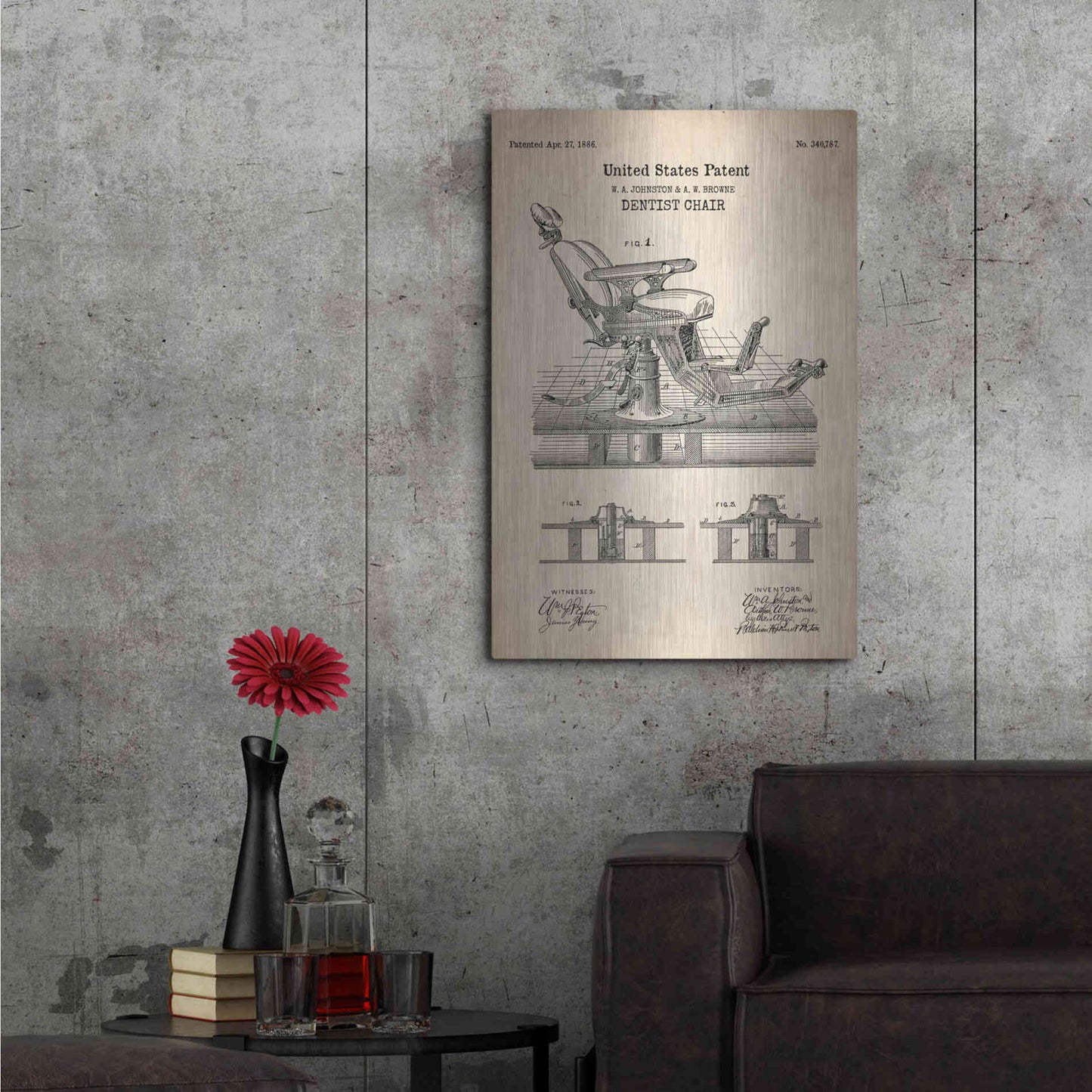 Luxe Metal Art 'Dentist Chair Blueprint Patent Parchment' Metal Wall Art,24x36