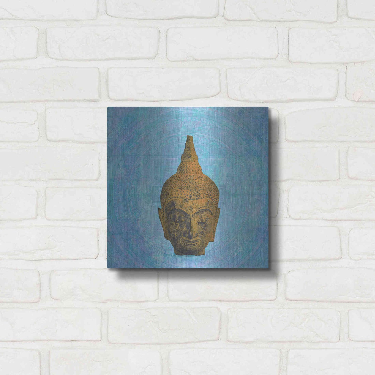 Luxe Metal Art 'Buddha on Blue' by Elena Ray, Metal Wall Art,12x12