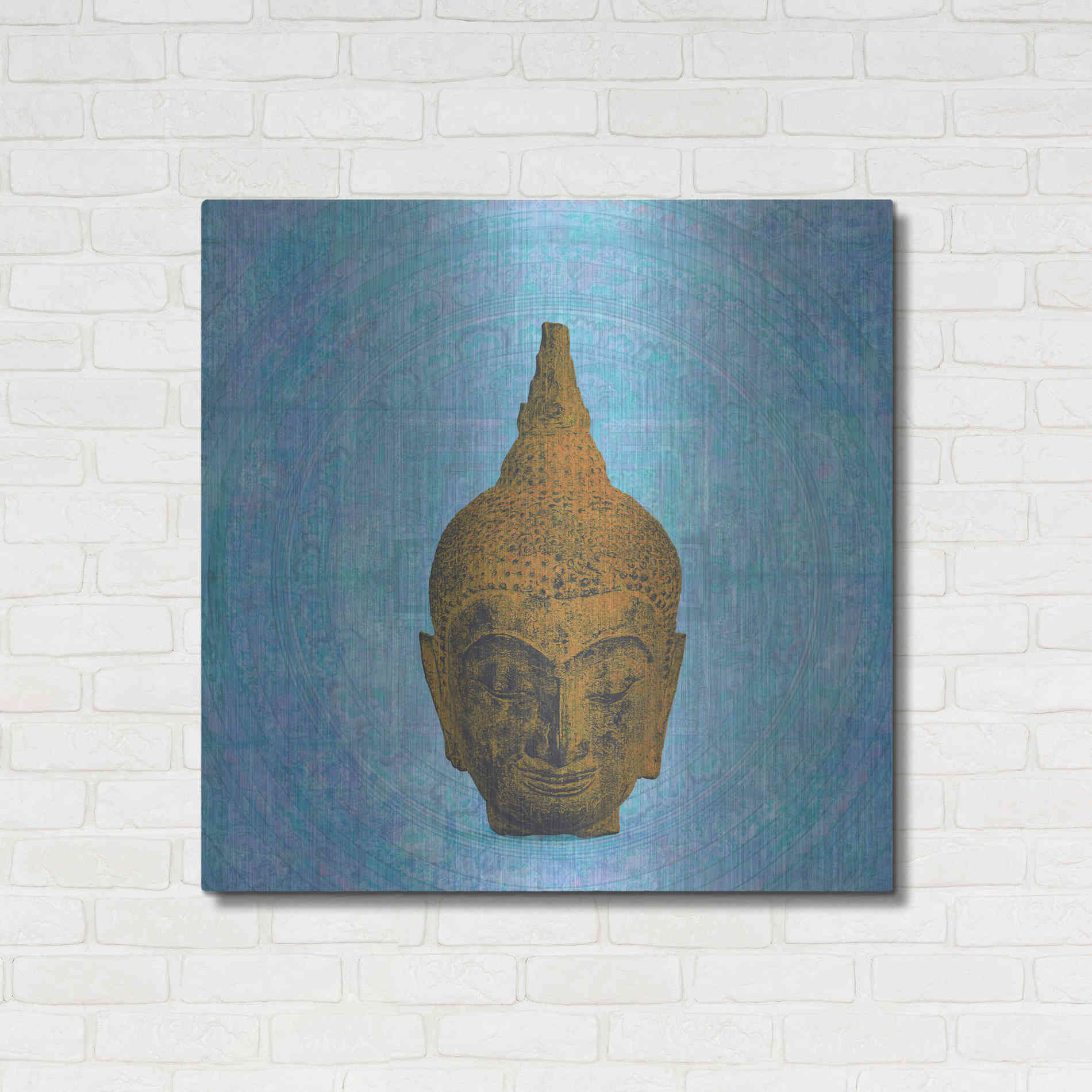 Luxe Metal Art 'Buddha on Blue' by Elena Ray, Metal Wall Art,36x36
