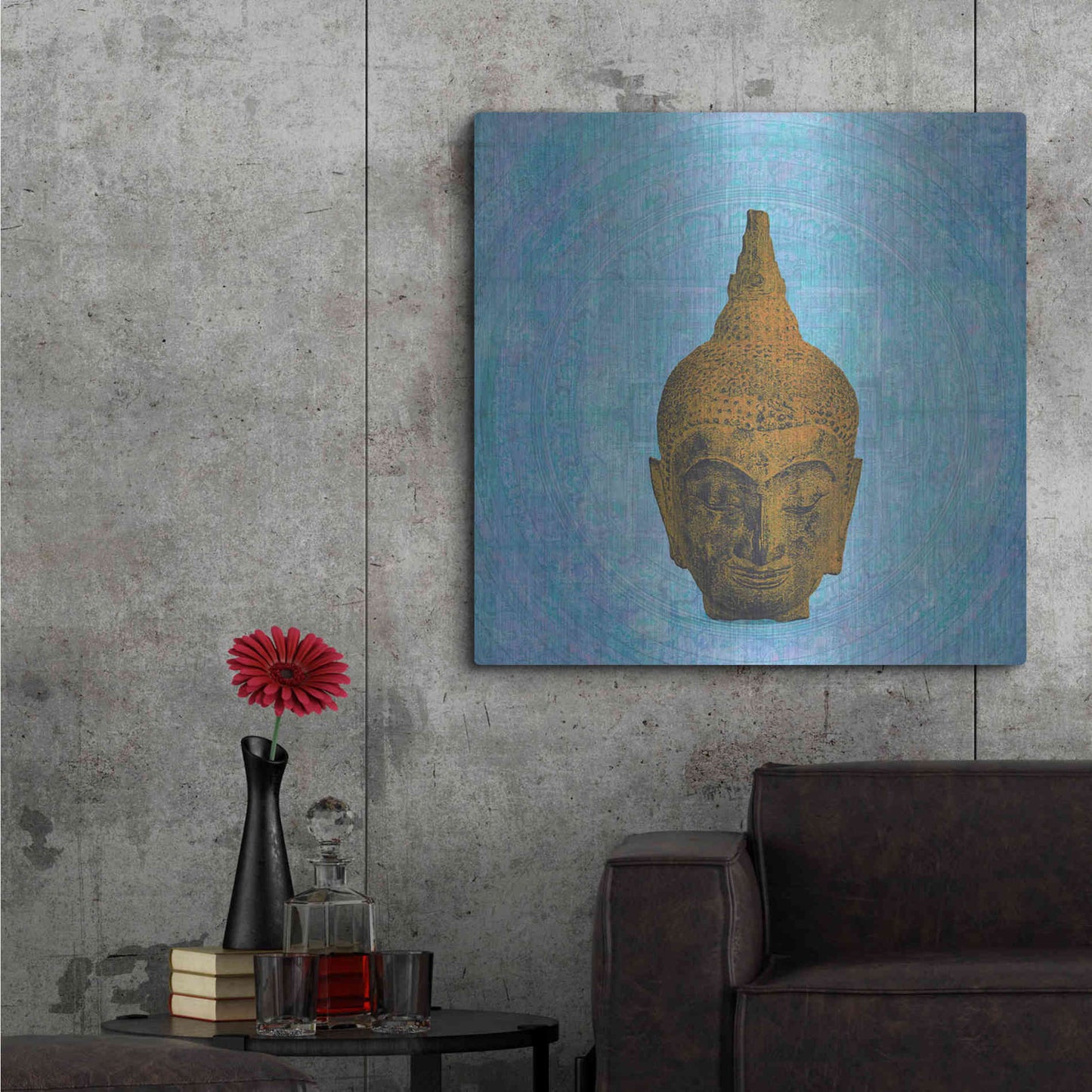 Luxe Metal Art 'Buddha on Blue' by Elena Ray, Metal Wall Art,36x36