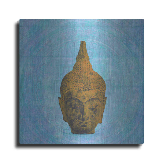 Luxe Metal Art 'Buddha on Blue' by Elena Ray, Metal Wall Art