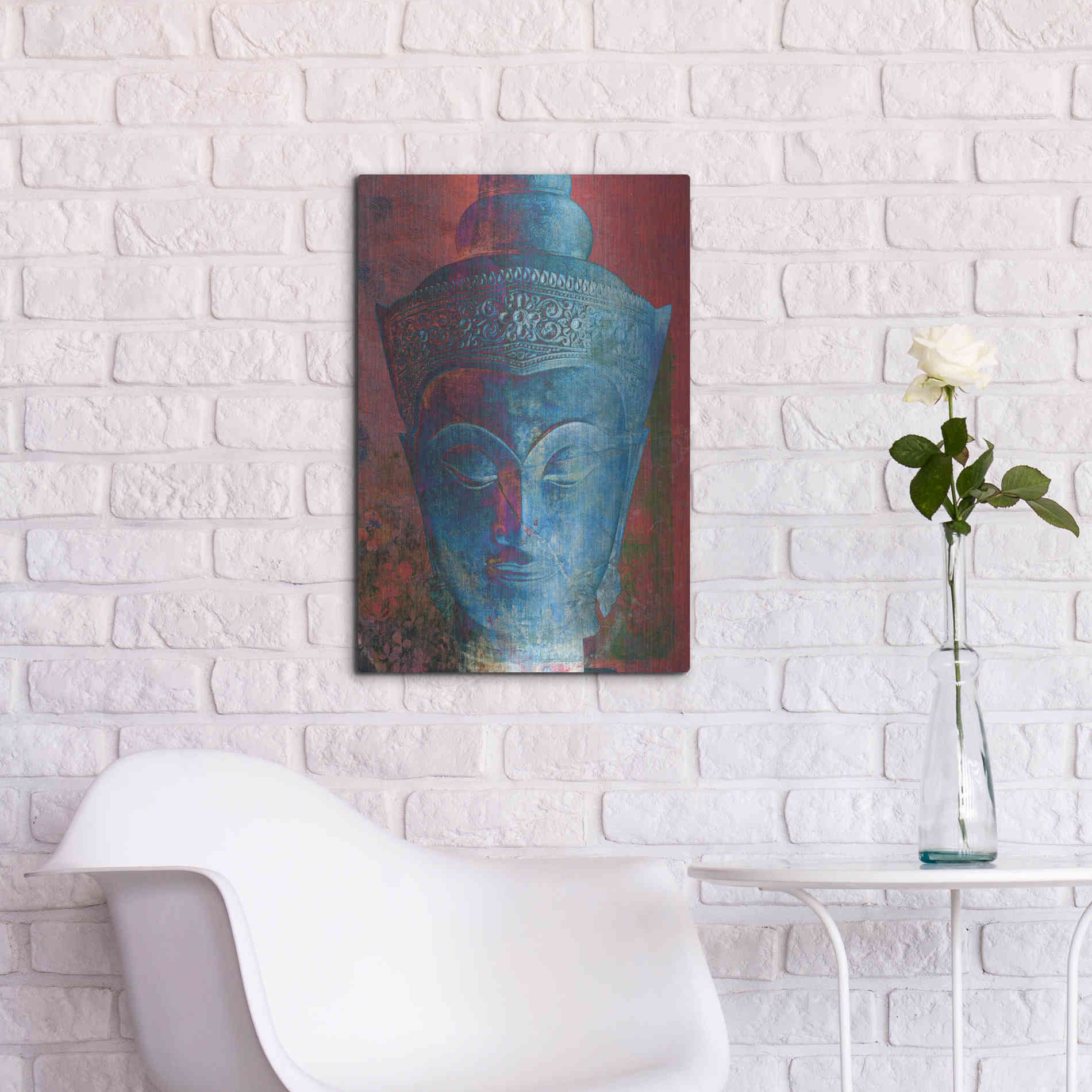 Luxe Metal Art 'Blue Buddha Head' by Elena Ray, Metal Wall Art,16x24