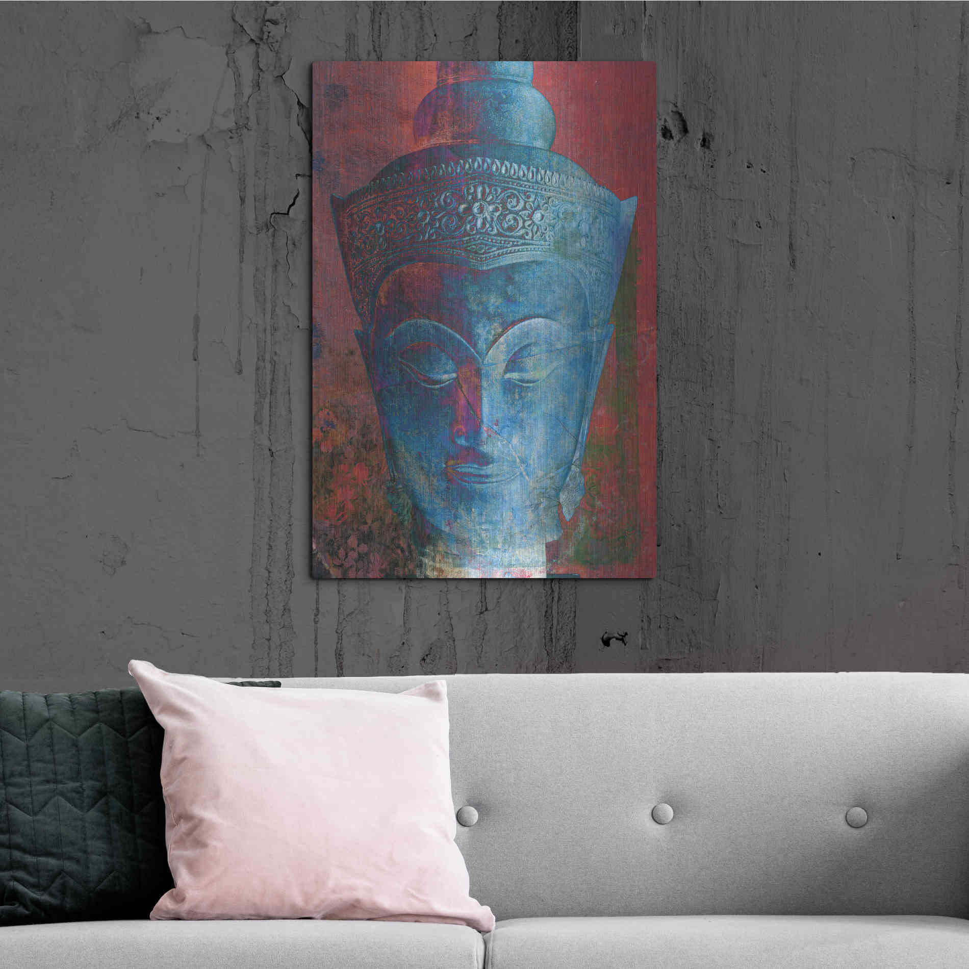 Luxe Metal Art 'Blue Buddha Head' by Elena Ray, Metal Wall Art,24x36
