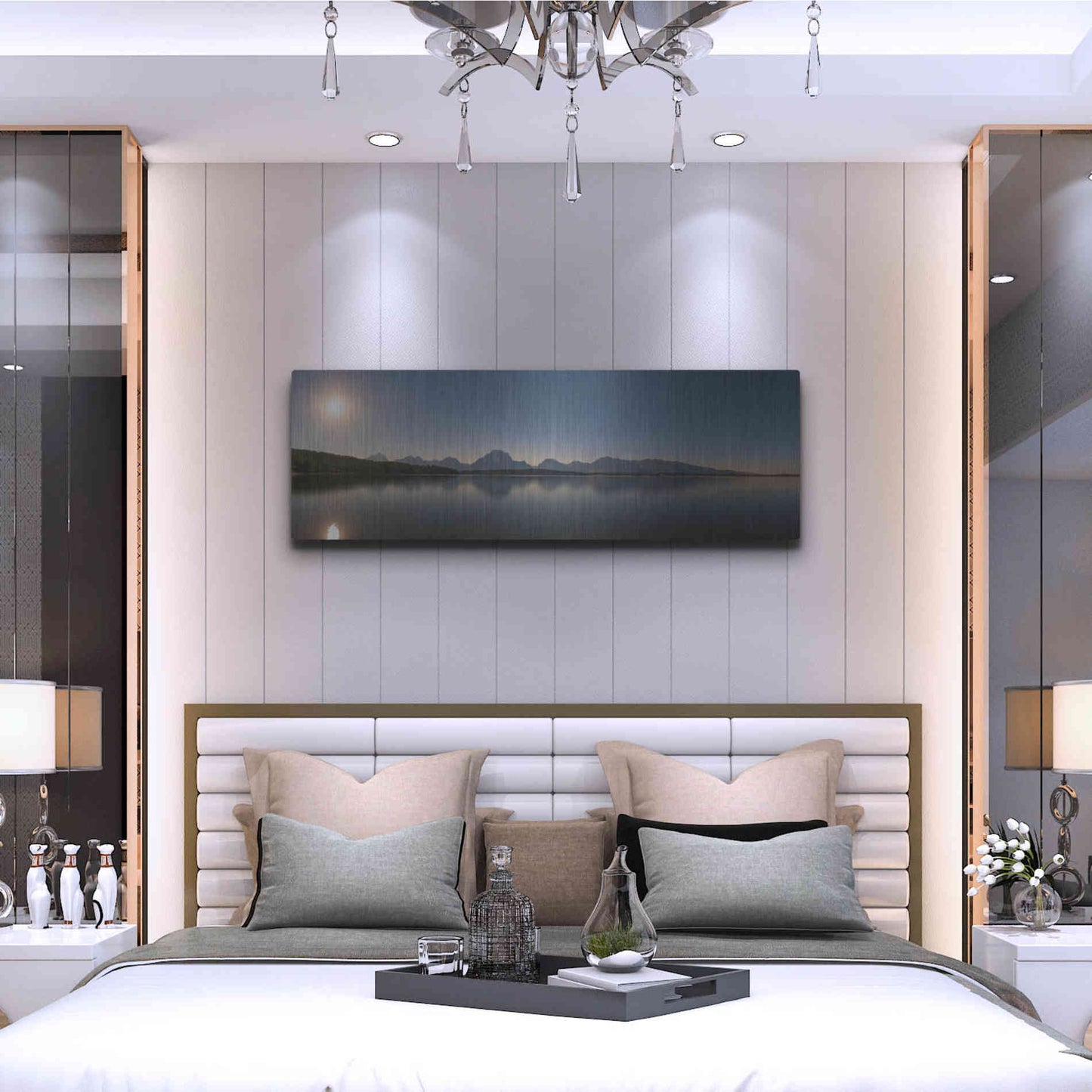 Luxe Metal Art 'Jackson Lake Moon' by Darren White, Metal Wall Art,48x16