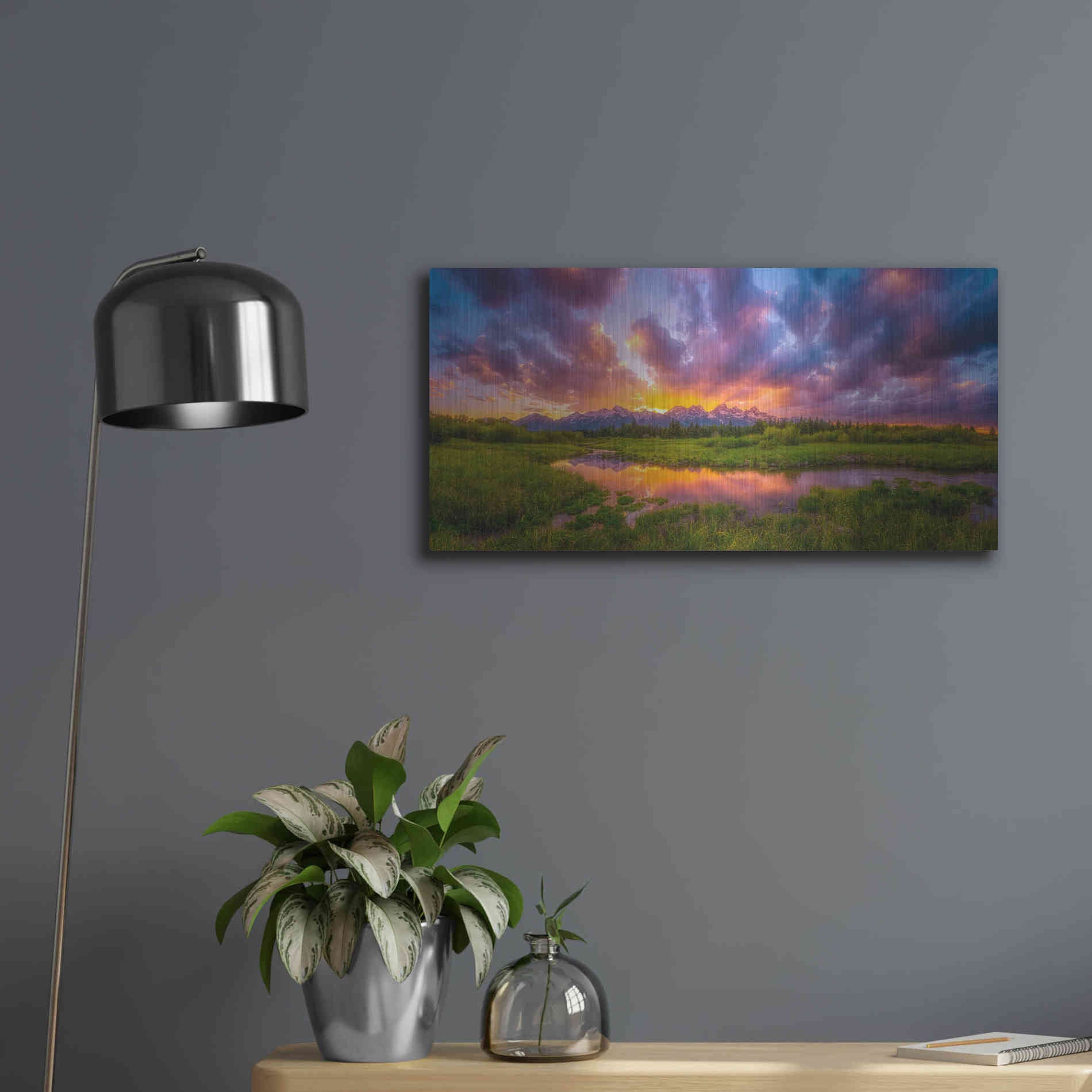 Luxe Metal Art 'Grand Sunset in the Tetons' by Darren White, Metal Wall Art,24x12