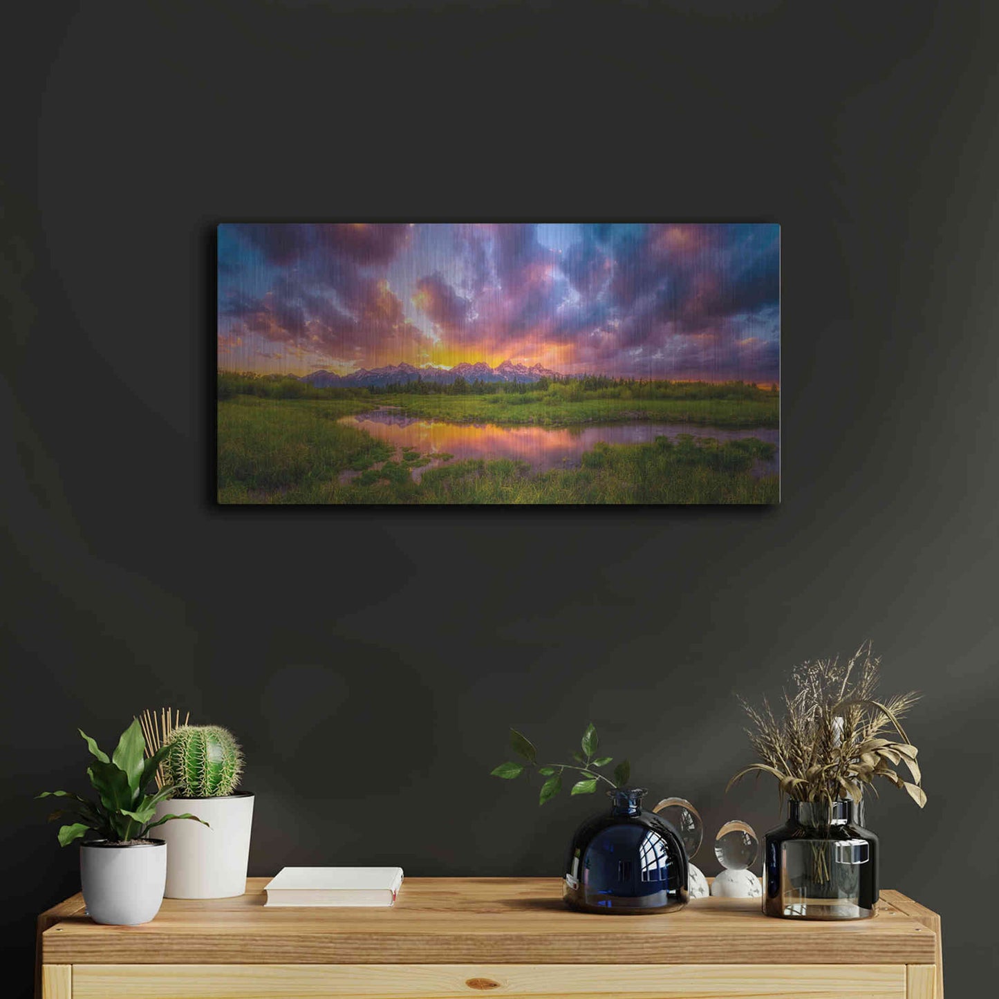 Luxe Metal Art 'Grand Sunset in the Tetons' by Darren White, Metal Wall Art,24x12