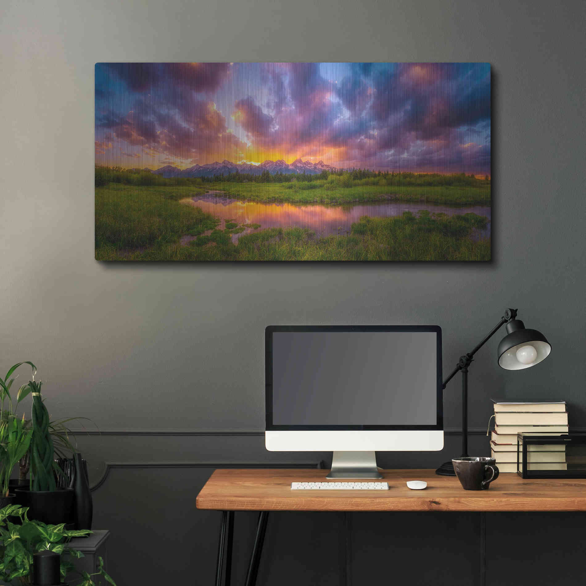 Luxe Metal Art 'Grand Sunset in the Tetons' by Darren White, Metal Wall Art,48x24
