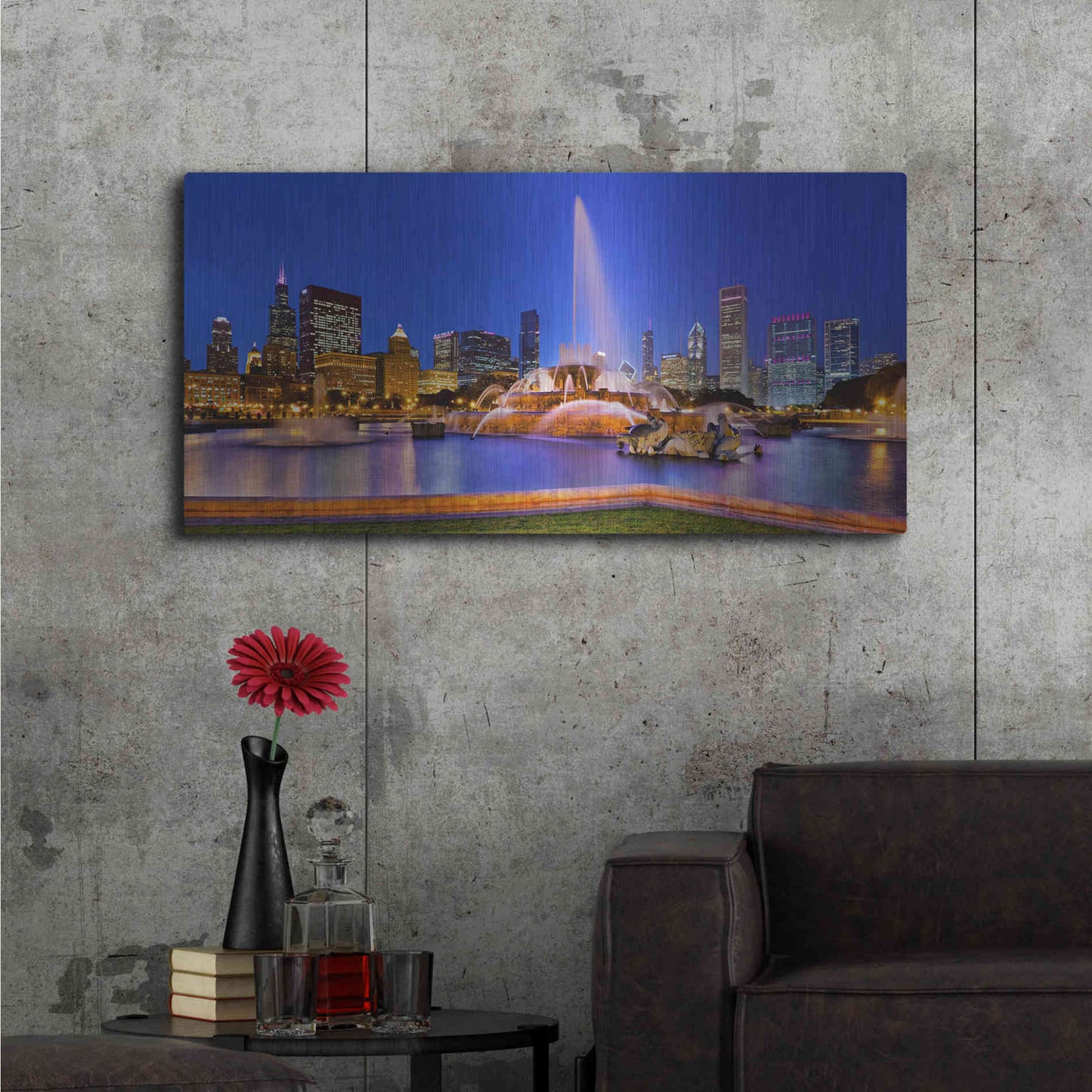 Luxe Metal Art 'Buckingham Fountain Pano,', Metal Wall Art,48x24