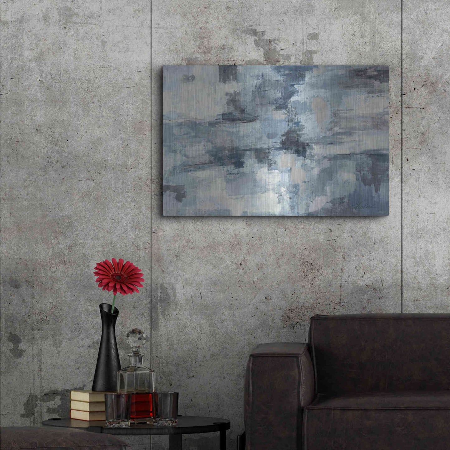 Luxe Metal Art 'In The Clouds Indigo and Grey' by Silvia Vassileva, Metal Wall Art,36x24