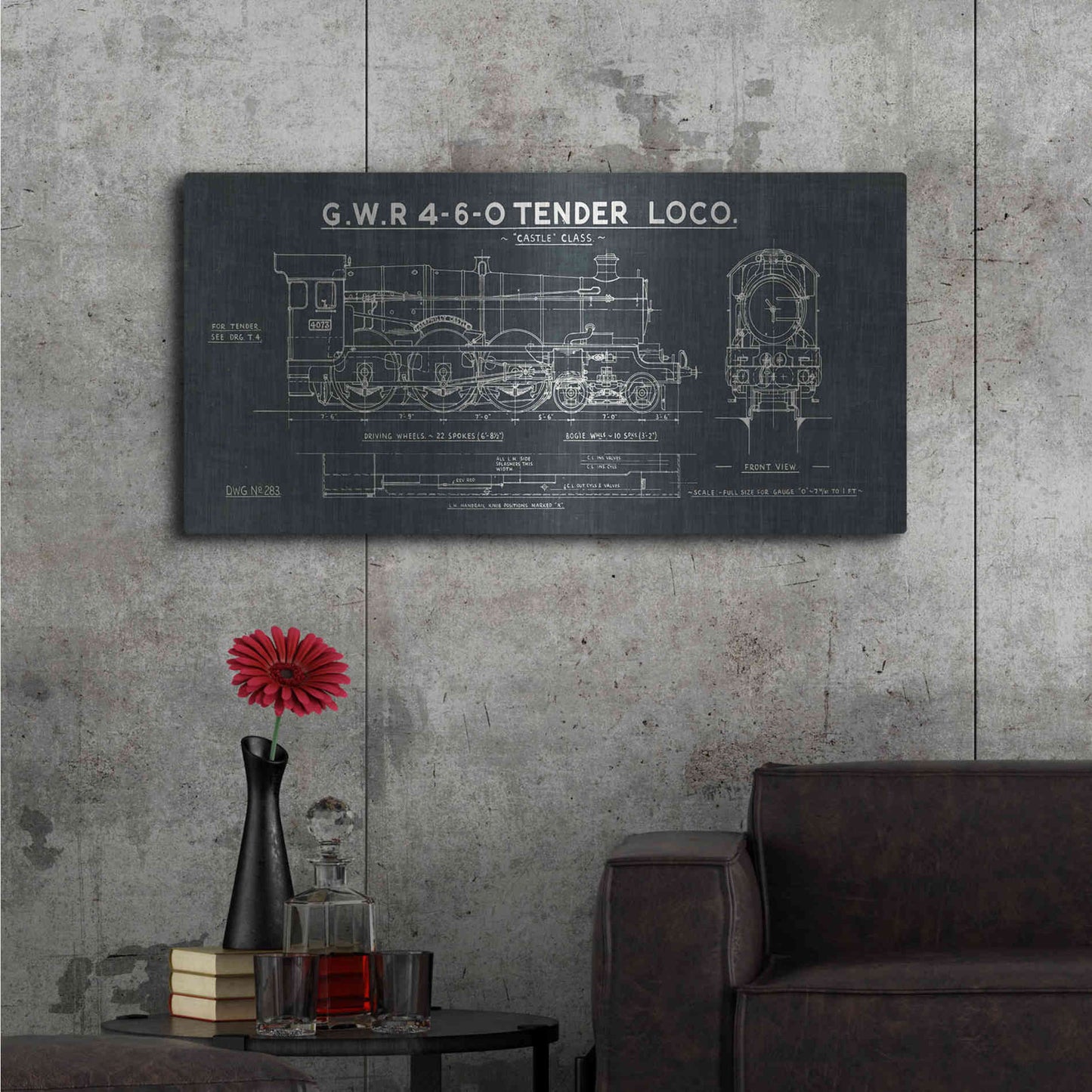 Luxe Metal Art 'Train Blueprint III' by Wild Apple Portfolio, Metal Wall Art,48x24