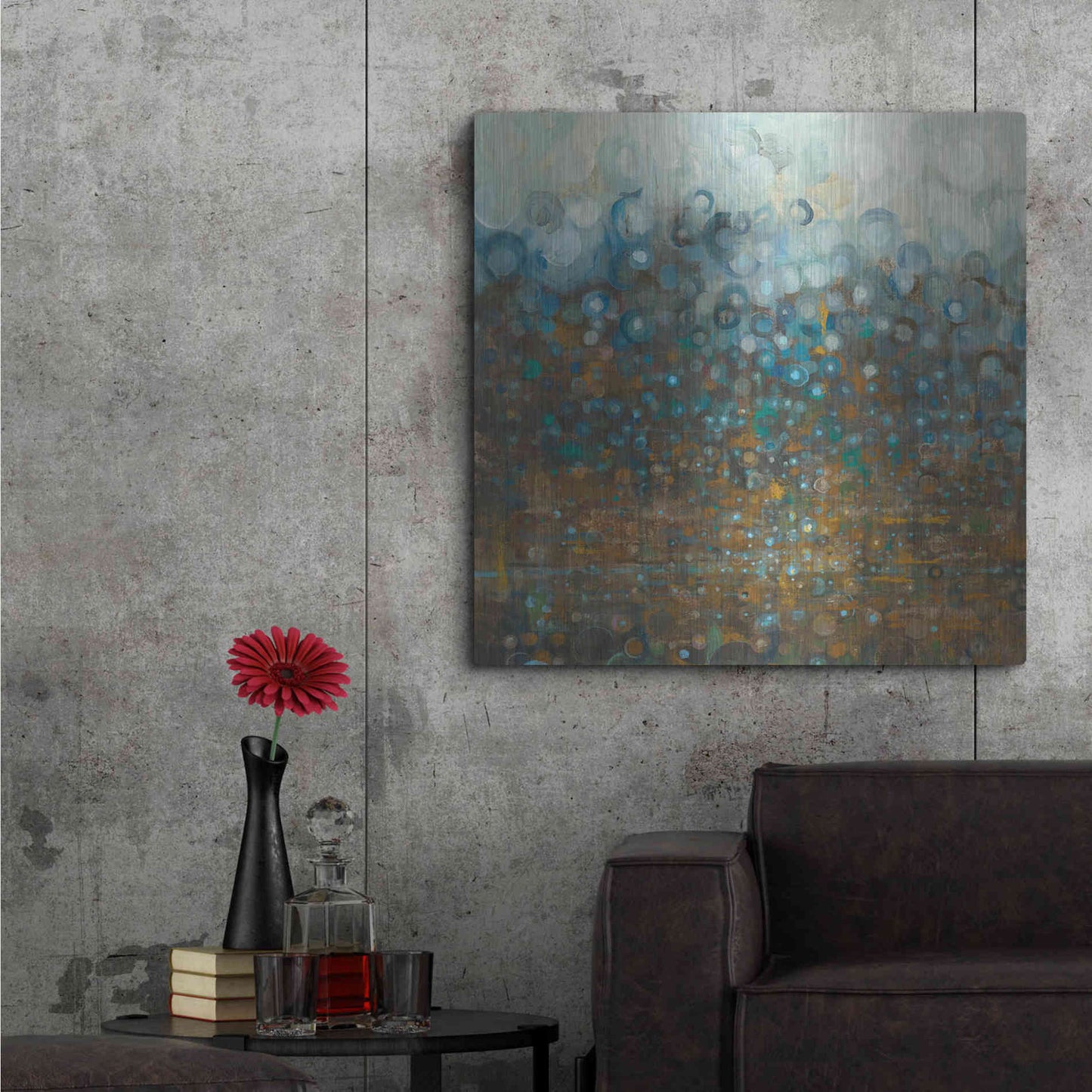 Luxe Metal Art 'Blue And Bronze Dots' by Danhui Nai, Metal Wall Art,36x36