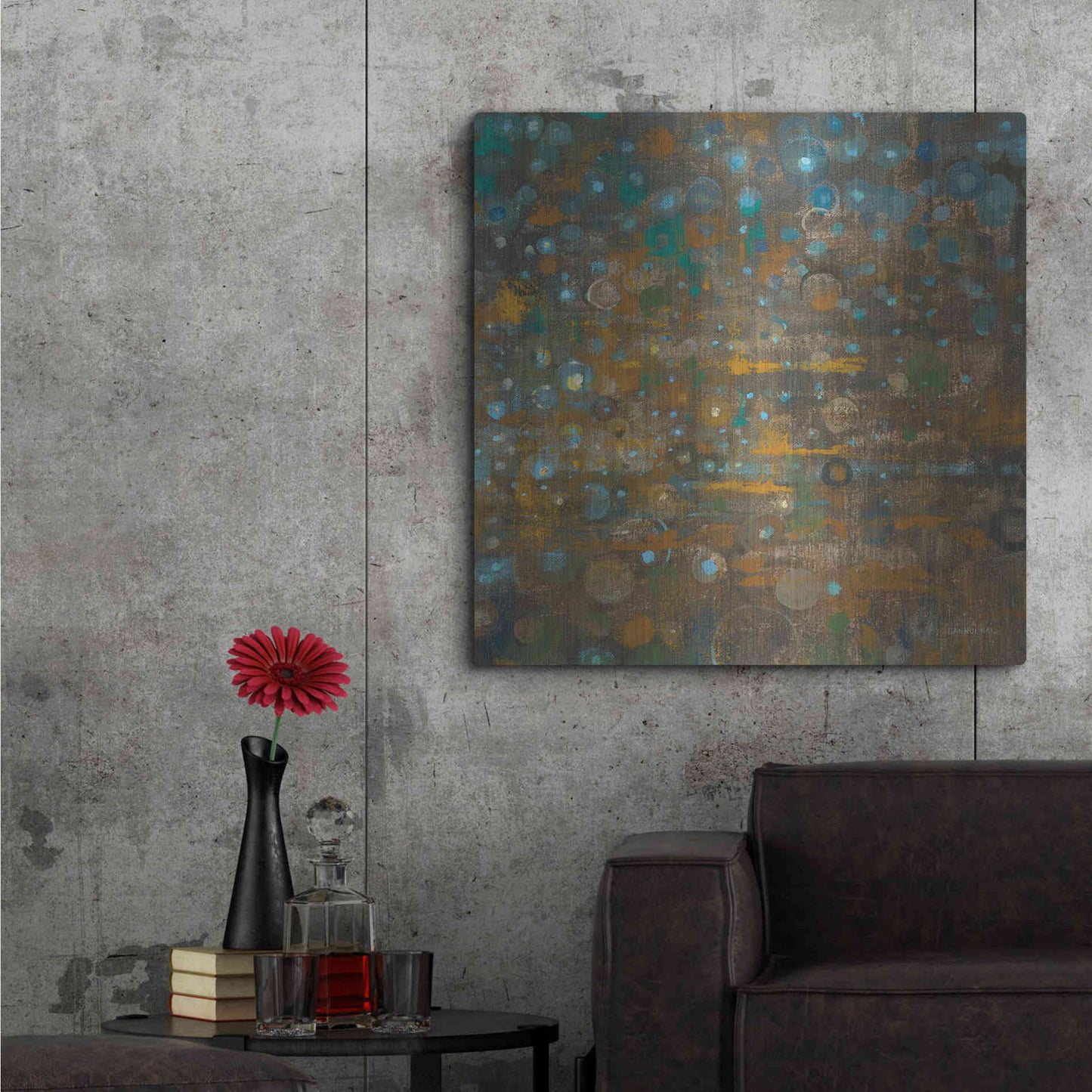 Luxe Metal Art 'Blue And Bronze Dots X' by Danhui Nai, Metal Wall Art,36x36