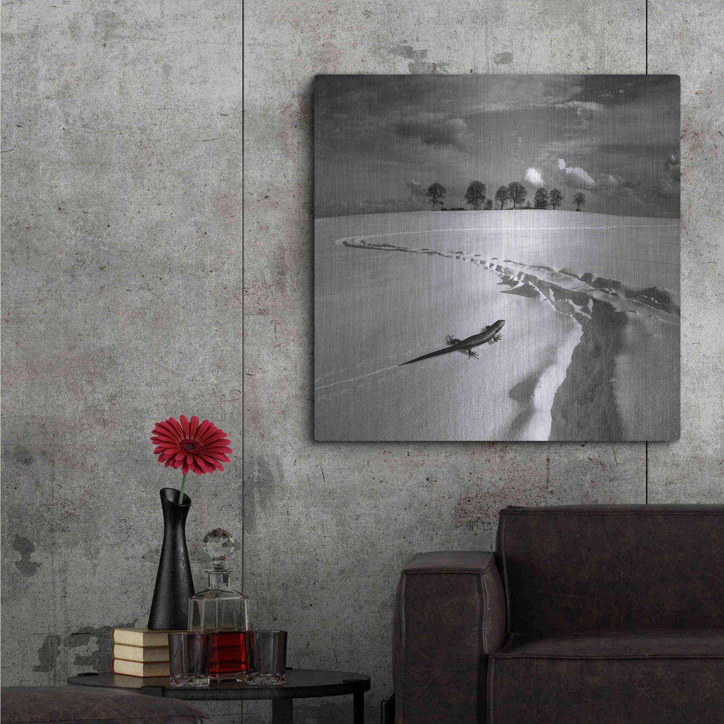 Luxe Metal Art 'Snowy Lizard' by Dariusz Klimczak, Metal Wall Art,36x36