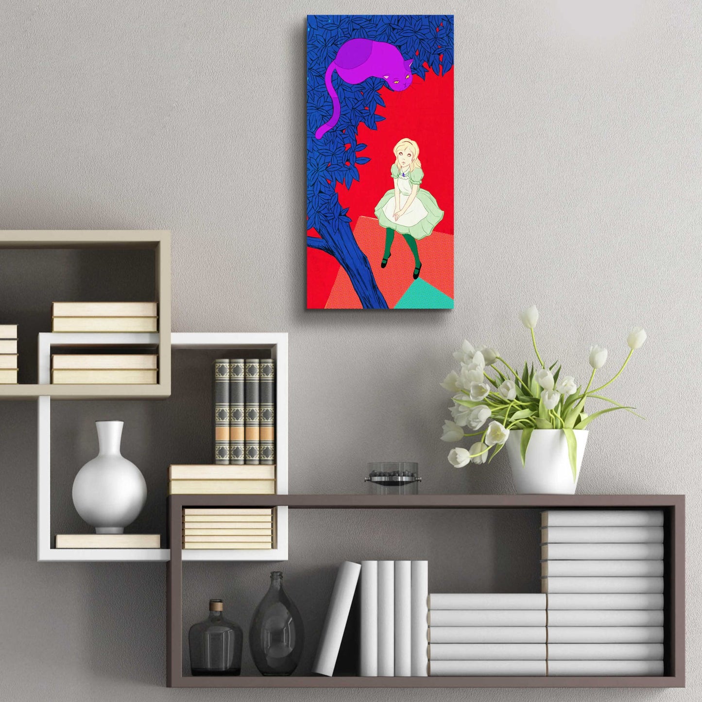 Epic Art 'Alice and Cheshire Cat' by Sai Tamiya, Acrylic Glass Wall Art,12x24