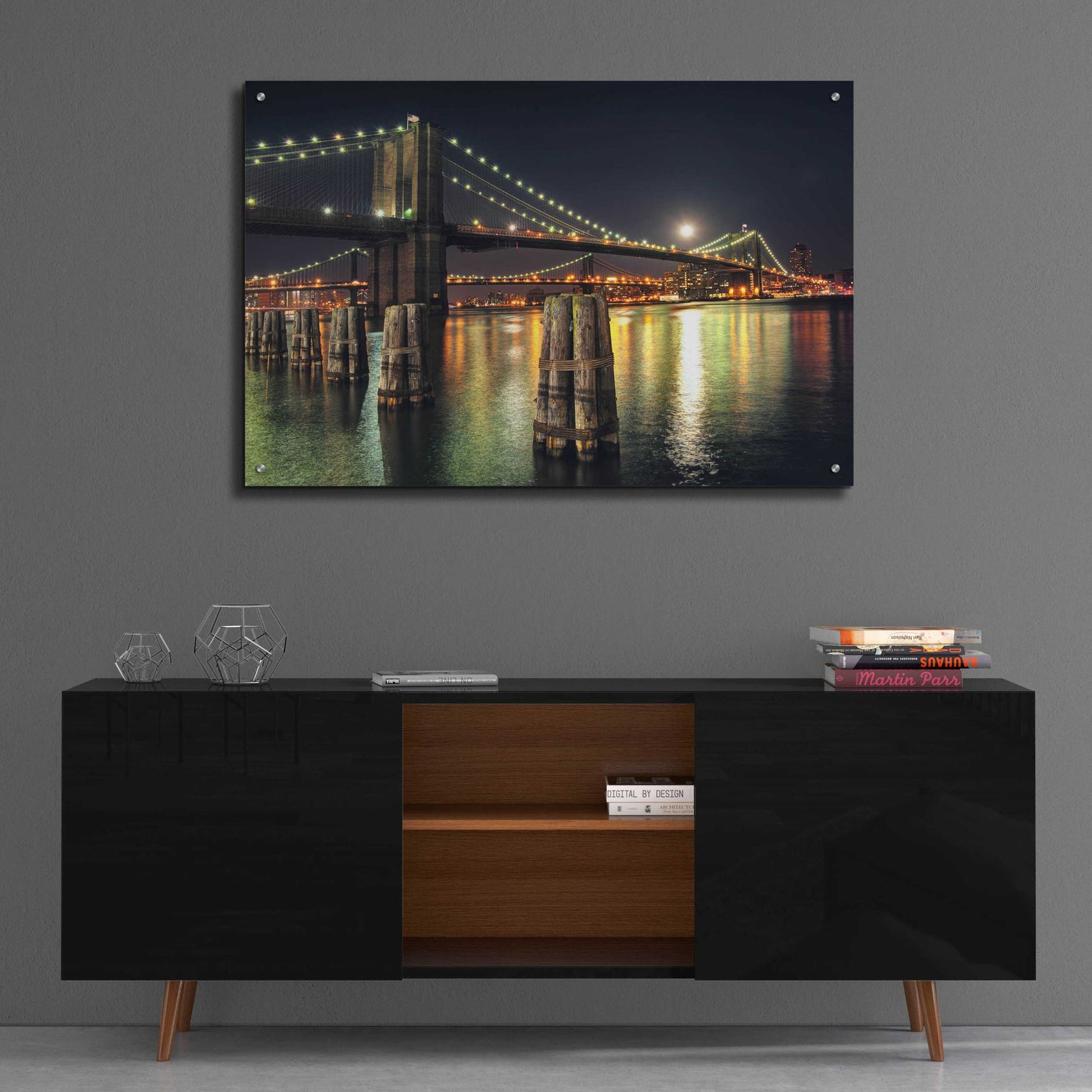 Epic Art 'Moon Over Brooklyn' by Natalie Mikaels, Acrylic Glass Wall Art,36x24