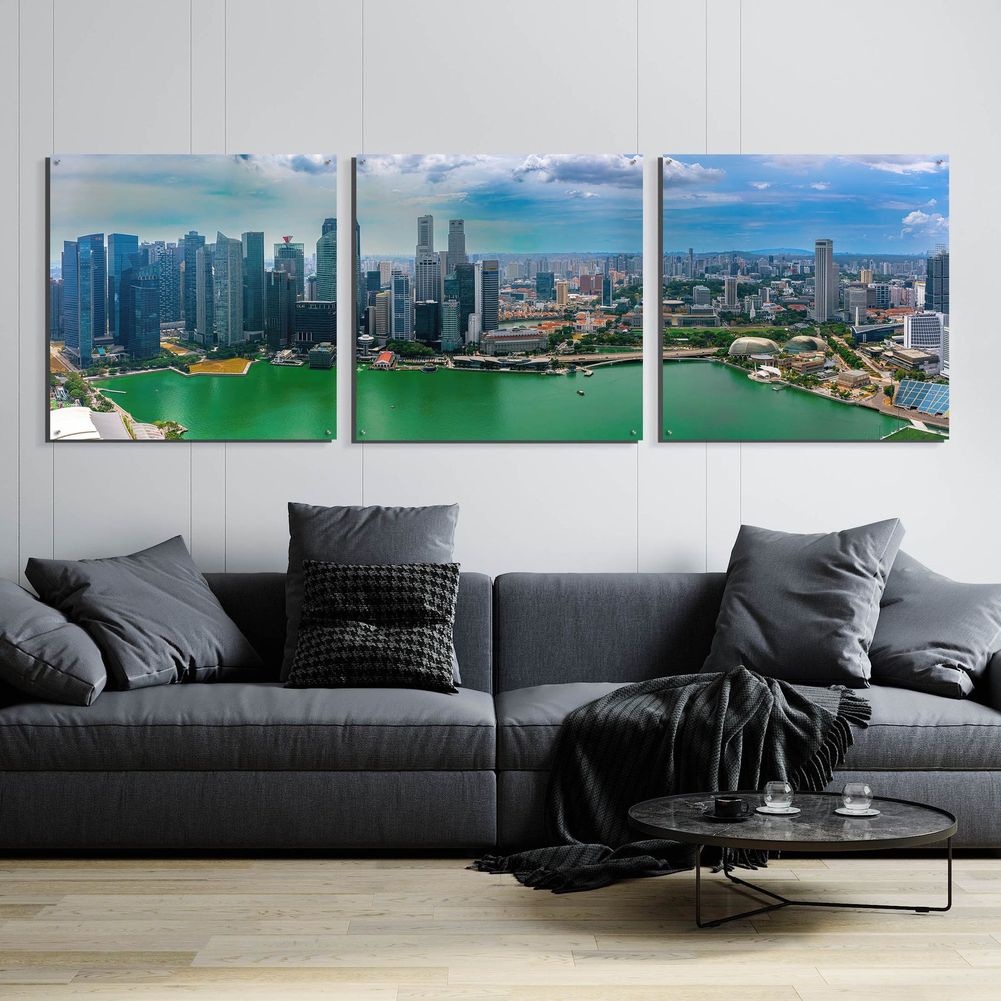 Epic Art 'Singapore Skyline' by Epic Portfolio, Acrylic Glass Wall Art 3 Piece,108x36