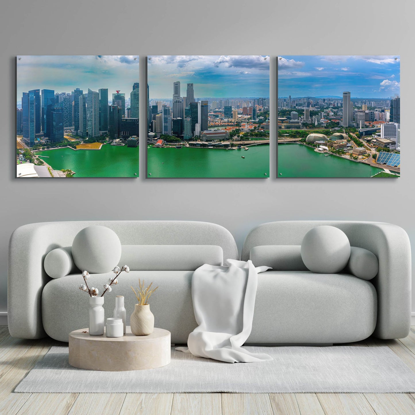 Epic Art 'Singapore Skyline' by Epic Portfolio, Acrylic Glass Wall Art 3 Piece,108x36