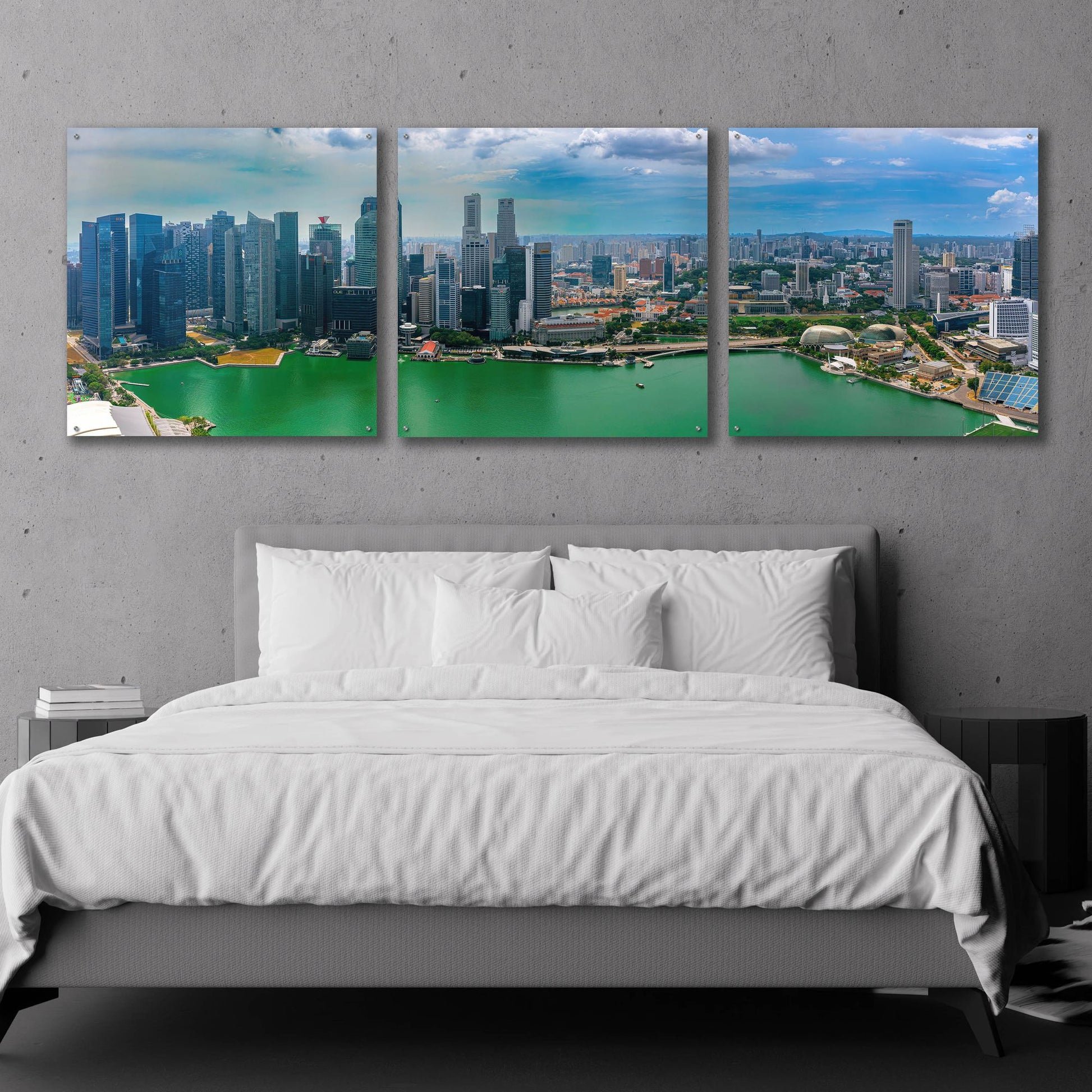 Epic Art 'Singapore Skyline' by Epic Portfolio, Acrylic Glass Wall Art 3 Piece,108x36