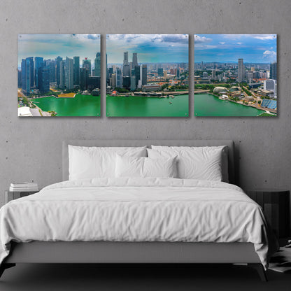 Epic Art 'Singapore Skyline' by Epic Portfolio, Acrylic Glass Wall Art 3 Piece,108x36