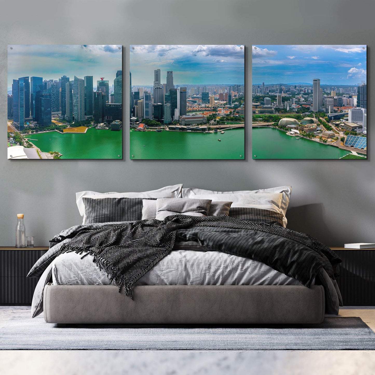 Epic Art 'Singapore Skyline' by Epic Portfolio, Acrylic Glass Wall Art 3 Piece,108x36