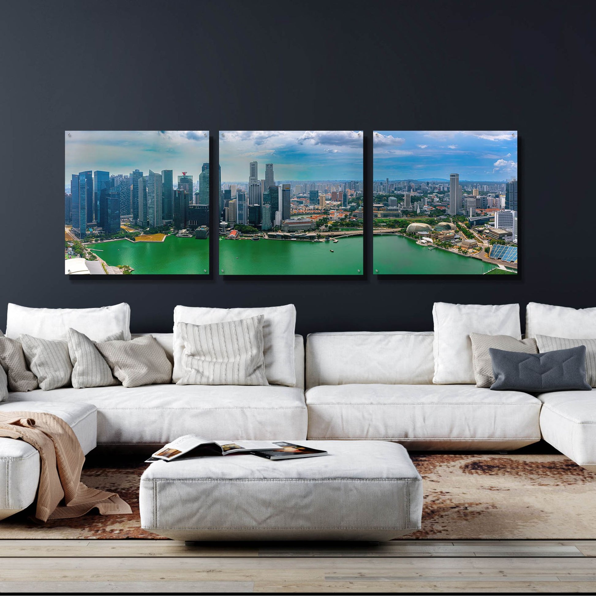 Epic Art 'Singapore Skyline' by Epic Portfolio, Acrylic Glass Wall Art 3 Piece,108x36