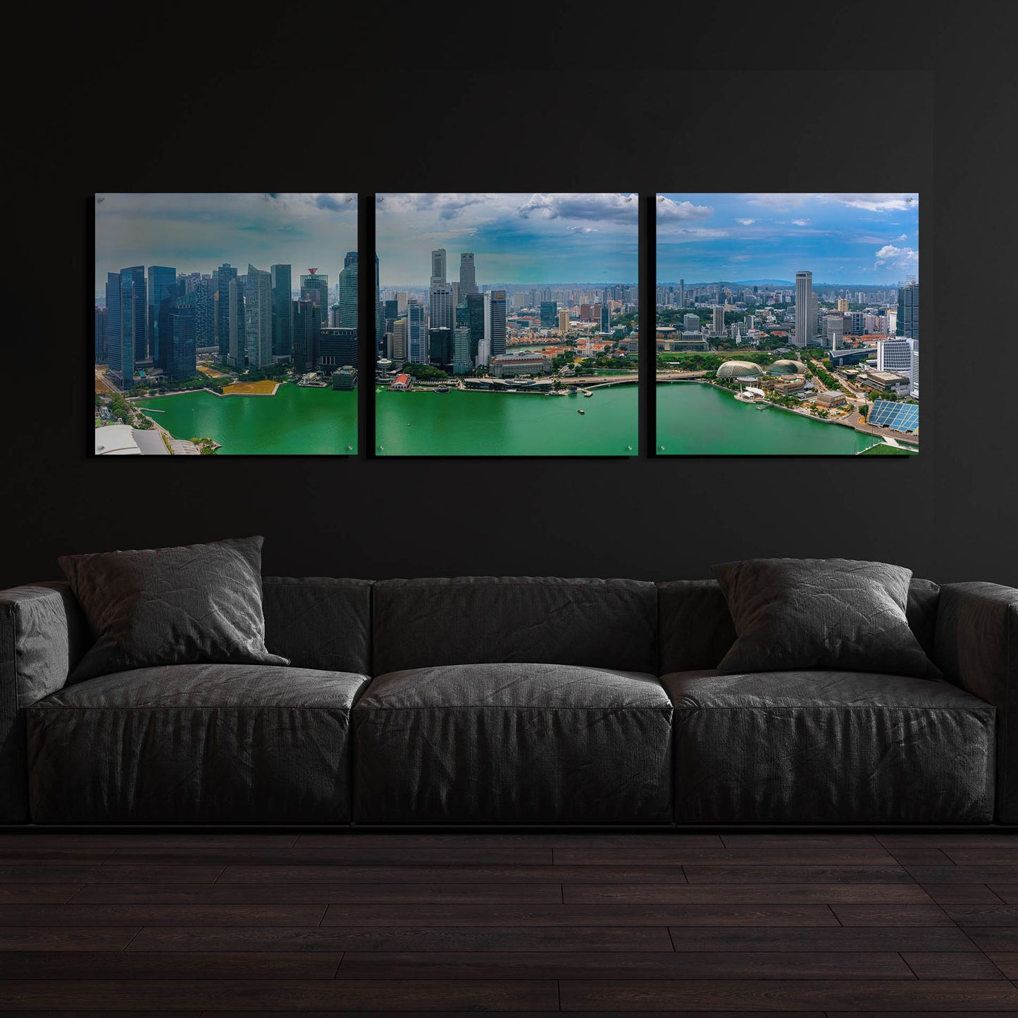 Epic Art 'Singapore Skyline' by Epic Portfolio, Acrylic Glass Wall Art 3 Piece,108x36