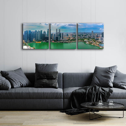 Epic Art 'Singapore Skyline' by Epic Portfolio, Acrylic Glass Wall Art 3 Piece,72x24