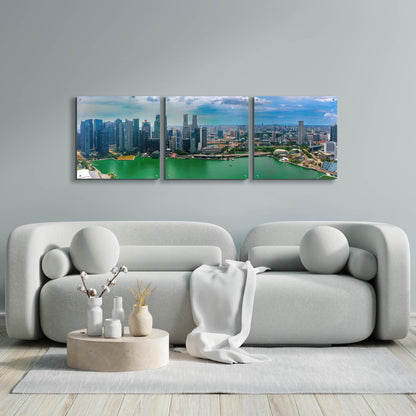 Epic Art 'Singapore Skyline' by Epic Portfolio, Acrylic Glass Wall Art 3 Piece,72x24