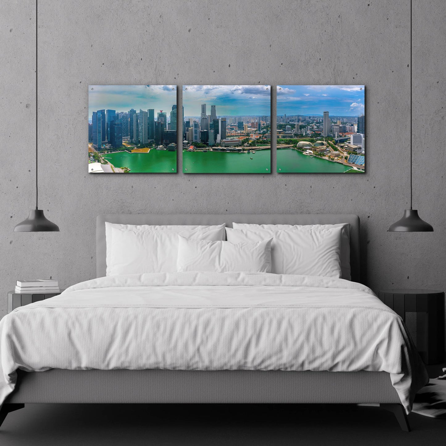Epic Art 'Singapore Skyline' by Epic Portfolio, Acrylic Glass Wall Art 3 Piece,72x24