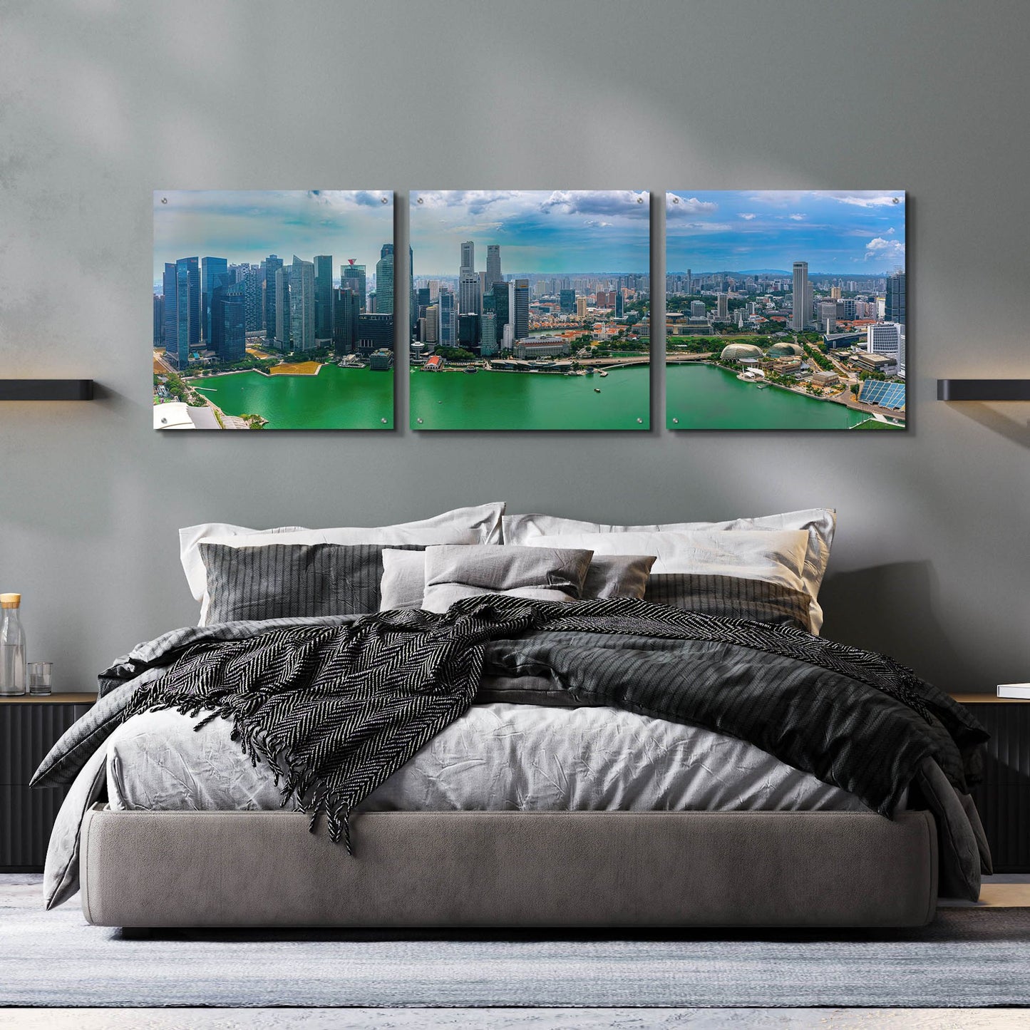 Epic Art 'Singapore Skyline' by Epic Portfolio, Acrylic Glass Wall Art 3 Piece,72x24