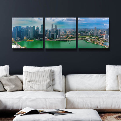 Epic Art 'Singapore Skyline' by Epic Portfolio, Acrylic Glass Wall Art 3 Piece,72x24