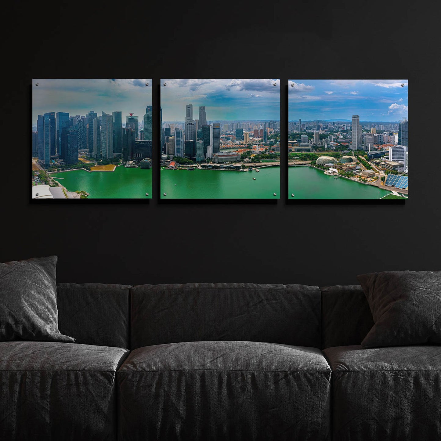 Epic Art 'Singapore Skyline' by Epic Portfolio, Acrylic Glass Wall Art 3 Piece,72x24