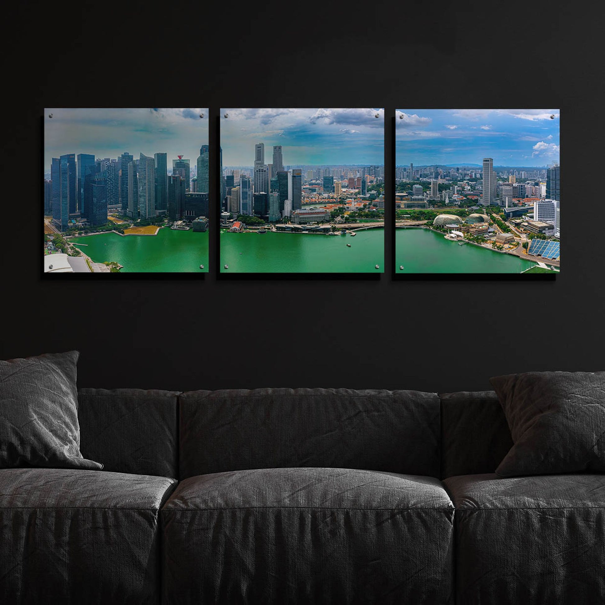 Epic Art 'Singapore Skyline' by Epic Portfolio, Acrylic Glass Wall Art 3 Piece,72x24