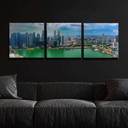 Epic Art 'Singapore Skyline' by Epic Portfolio, Acrylic Glass Wall Art 3 Piece,72x24