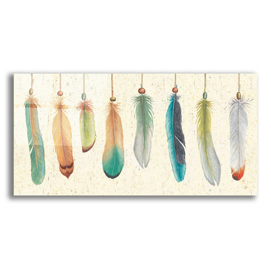 Epic Art 'Feather Tales VIII' by Daphne Brissonnet, Acrylic Glass Wall Art,24x12x1.1x0,40x20x1.74x0,60x30x1.74x0