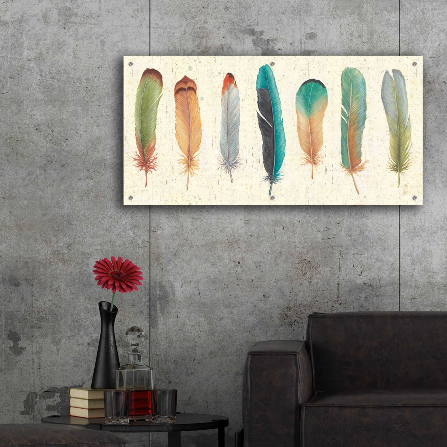 Epic Art 'Feather Tales VII' by Daphne Brissonnet, Acrylic Glass Wall Art,48x24