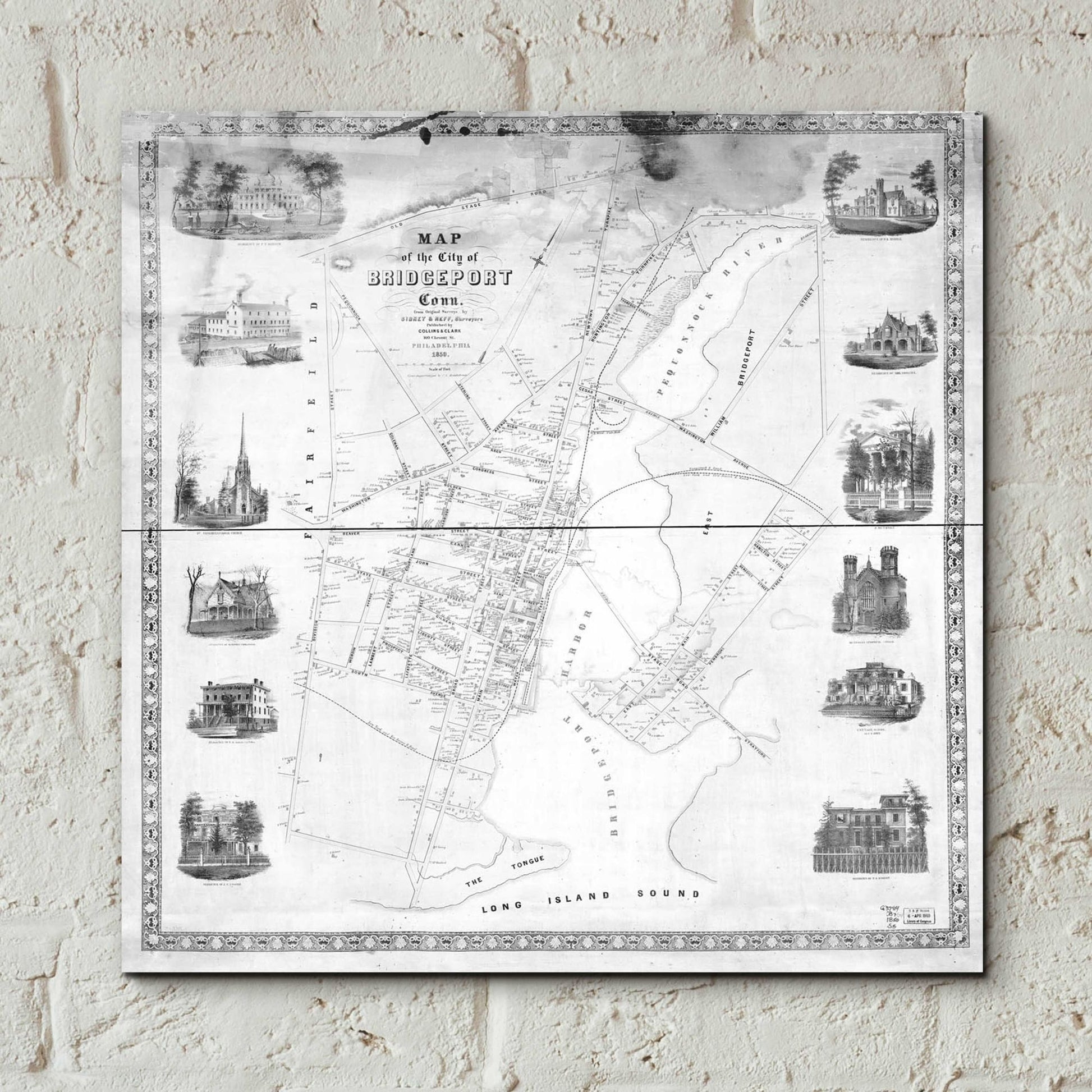 Epic Art 'Map of Bridgeport, CT 1850' by  Epic Graffiti Portfolio, Acrylic Glass Wall Art,12x12