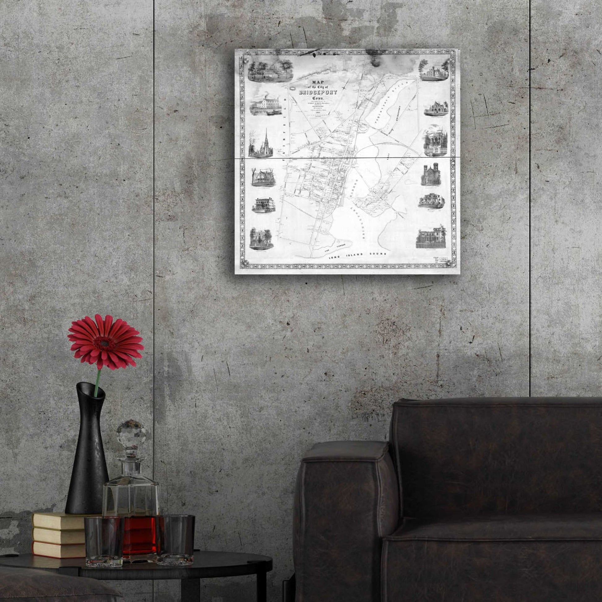 Epic Art 'Map of Bridgeport, CT 1850' by  Epic Graffiti Portfolio, Acrylic Glass Wall Art,24x24