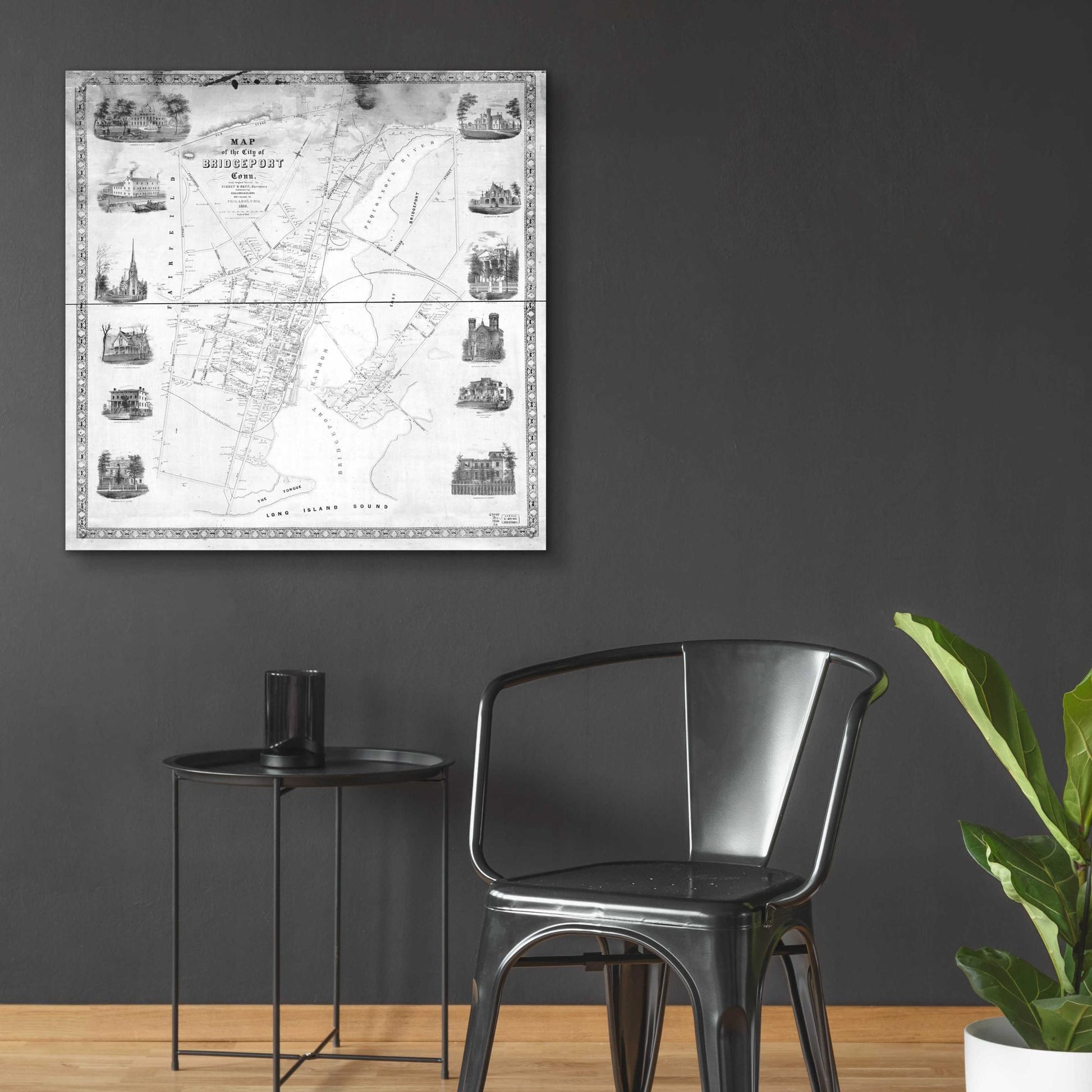 Epic Art 'Map of Bridgeport, CT 1850' by  Epic Graffiti Portfolio, Acrylic Glass Wall Art,36x36